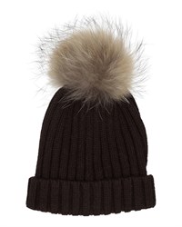 Tif Tiffy Merino Uld Hue med ægte Pels Dark Chocolatte