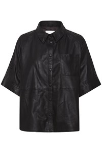 My Essential Wardrobe Black Bally  Leather Shirt Jacket Black    