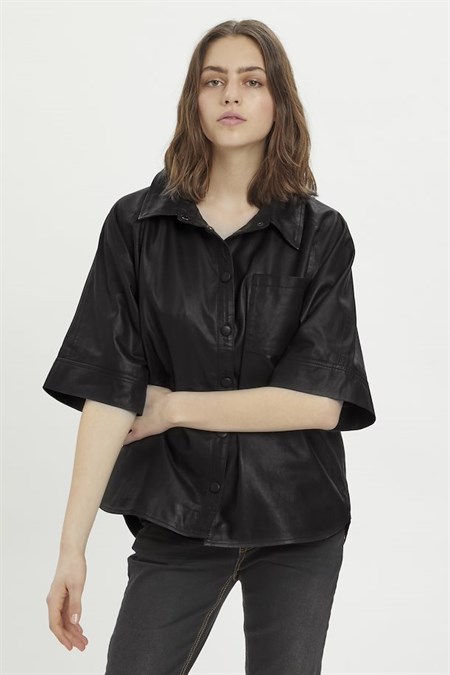 My Essential Wardrobe Black MWBally Læderskjorte - Leather Oversize Shirt Black    