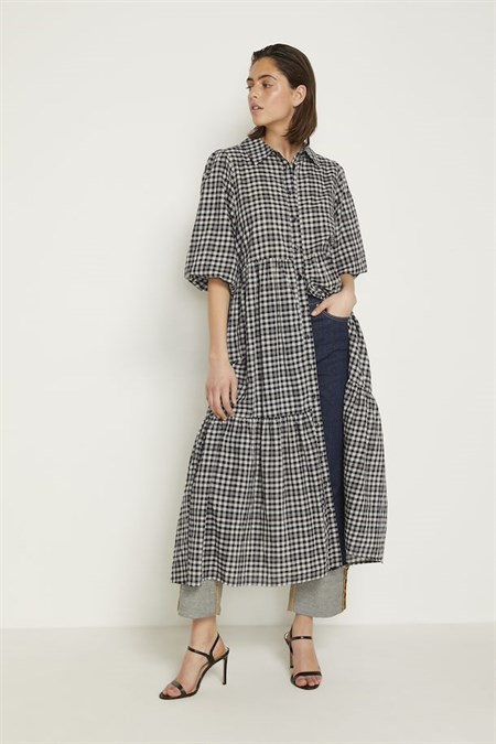My Essential Wardrobe Sally Long Dress Total Eclipse Checkered