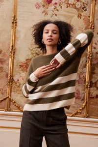 Six Ames Joie Stripe Sweater Army Off White  