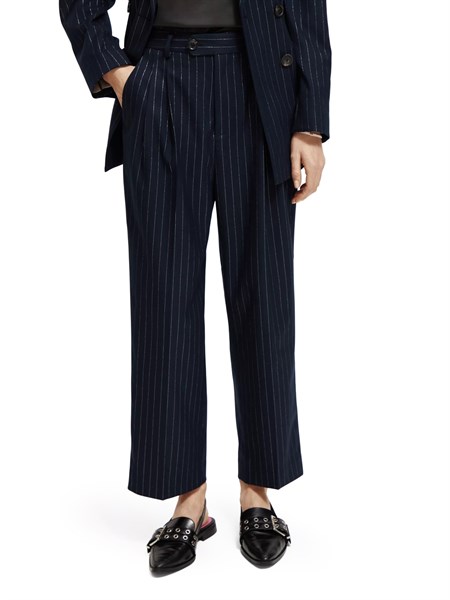 Maison Scotch Silver Pinstripe Pants Navy    