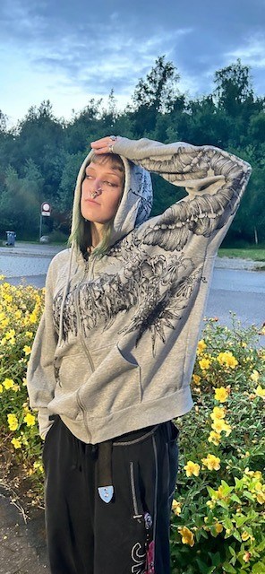 Cementfabrikken Hoodie Recycled Handmade Artwork GREY ONE SIZE 