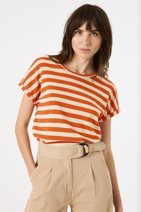 Garcia T-Shirt  Striped Tangerine Red   