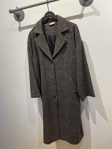 Agenda Check Long Jacket Brown  