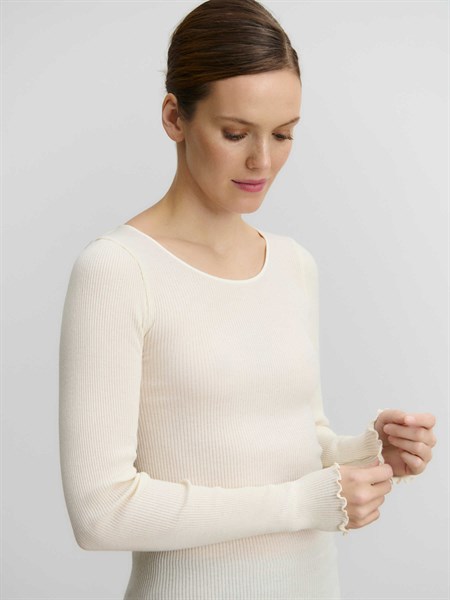 Rosemunde RWMiao Uld Silke LS O-neck T-Shirt New White