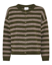 La Rouge Sisse Striped Cardigan Green Camel Melange  