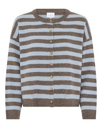 La Rouge Sisse Striped Cardigan Light Blue Brown Stripe    